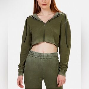 Cotton Citizen Olive Green Cropped Hoodie